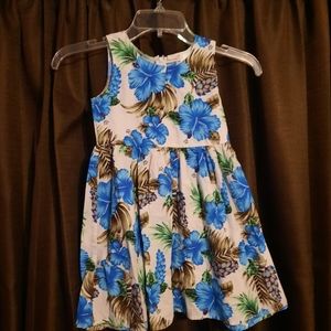 Girls Size 4 White with Blue Hibiscus Flowers